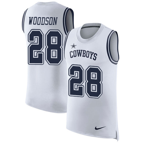 Nike Cowboys #28 Darren Woodson White Men's Stitched NFL Limited Rush Tank Top Jersey